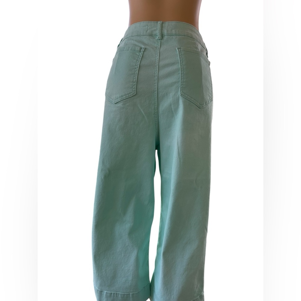 Stylish Mint Cropped Wide Leg Cotton Blend Jeans for Women - Picture 4 of 12